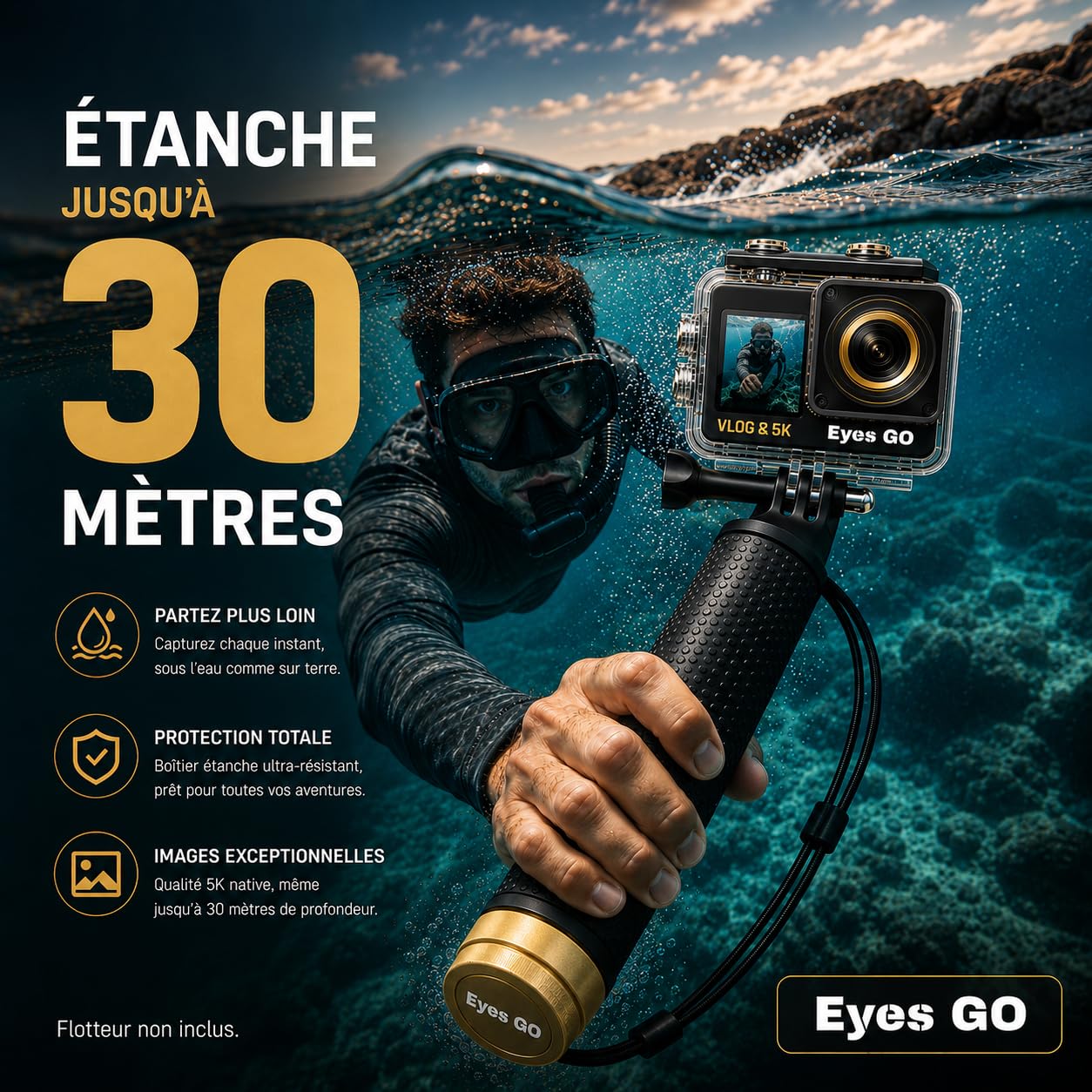 5K26 - Caméra Sport 5K30fps 4K60FPS 120FPS - 31 Accessoires - Photo 50MP - 2 Ecrans Tactile Vlog - Télécommande Micro 360° - Stabilisateur E.I.S 2.0 Étanche 30M - Carte SDXC 64GO - 2X1350mAh