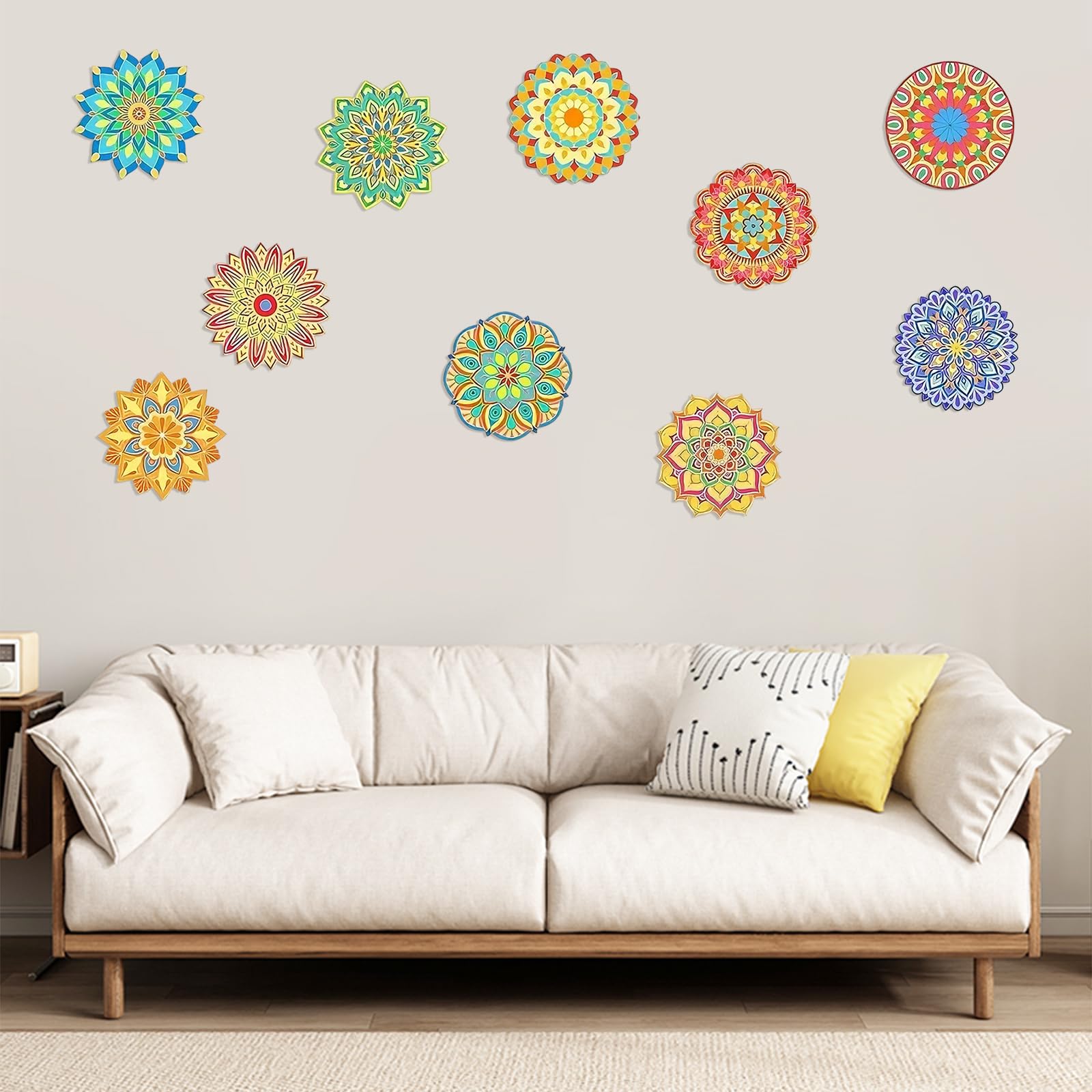 Ensemble de peinture mandala en bois, 10 pièces, bordure décorative en bois brut à peindre, mandala, ornement pour adultes pour se détendre, peinture, bricolage, décorations d'intérieur