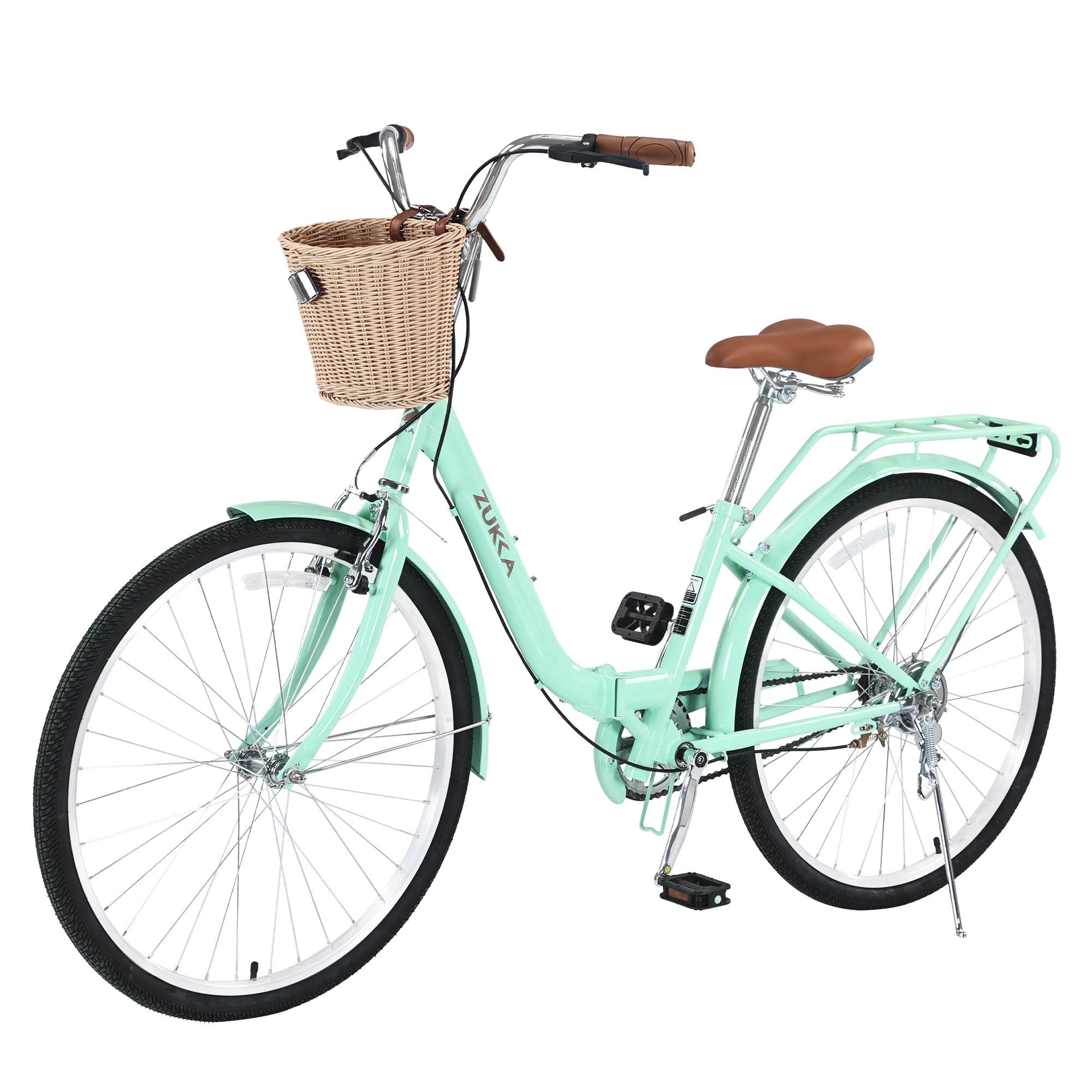 ZUKKA Beach Cruiser Bike for Women 24/26 Inch Folding Cruiser Bike Single Speed Complete Cruiser Bikes with Front V Brake & Rear Band Brake City Bike for Women, Men, Multiple Colors