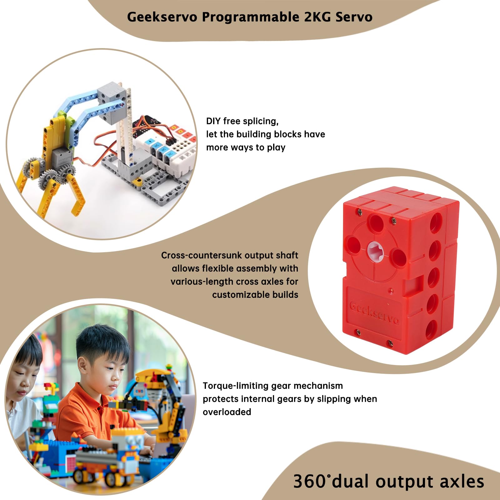 2 servomotores programables Geekservo de bloque de construcción, rotación de 360 grados, cable 2P/3P, compatible con Microbit Raspberry Pi (motor de velocidad rápida de 1.5 libras)