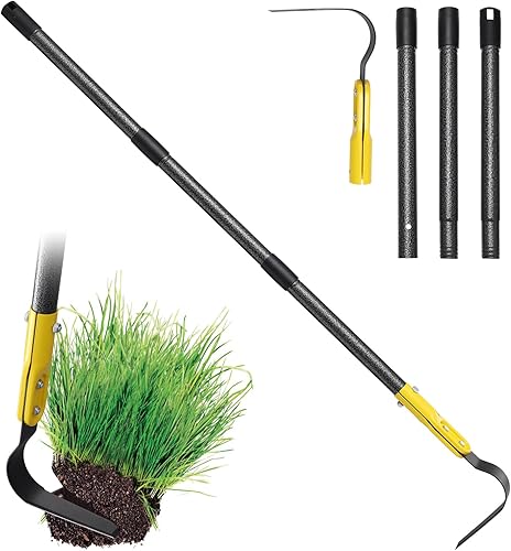 Miniatura 8 de Herramienta de azada de jardín, 63 pulgadas en forma de L, herramientas de jardín con mango largo ajustable para desmalezar, aflojar la tierra,