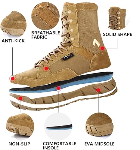 Miniatura 3 de PAVEHAWK Botas tácticas de 8 pulgadas para hombre, botas militares de coyote ligeras para senderismo, trabajo, combate