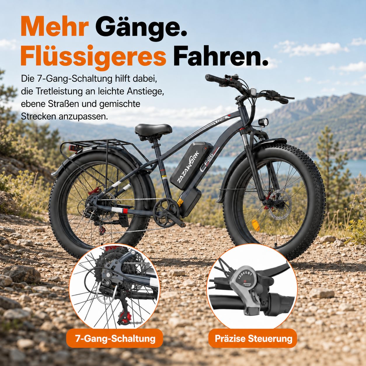 E Bike Herren 26Zoll E Mountainbike 100-120km Reichweite 48V20AH 250W Hintermotor 7-Gang 25km/h E-Bike lockable Federgabel & hydraulische Scheibenbremsen Elektro Fahrrad Männer für Offroad & Trail
