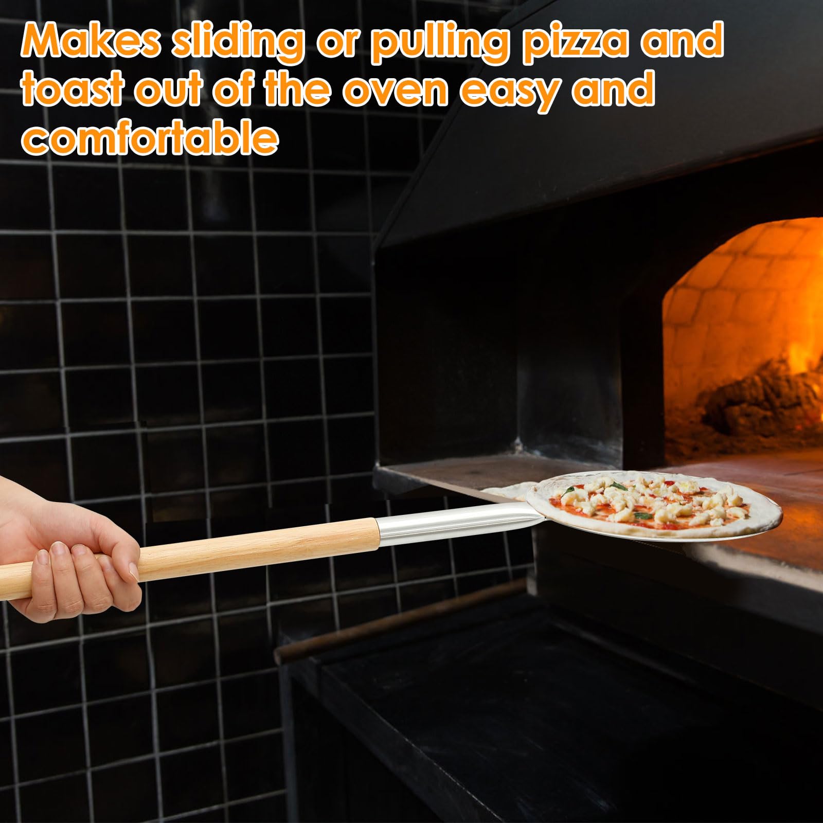 Pelle à Pizza en Aluminium Ronde, Long Manche Réglable Jusqu'à 126 cm, 30 cm pour Transférer des Pizzas
