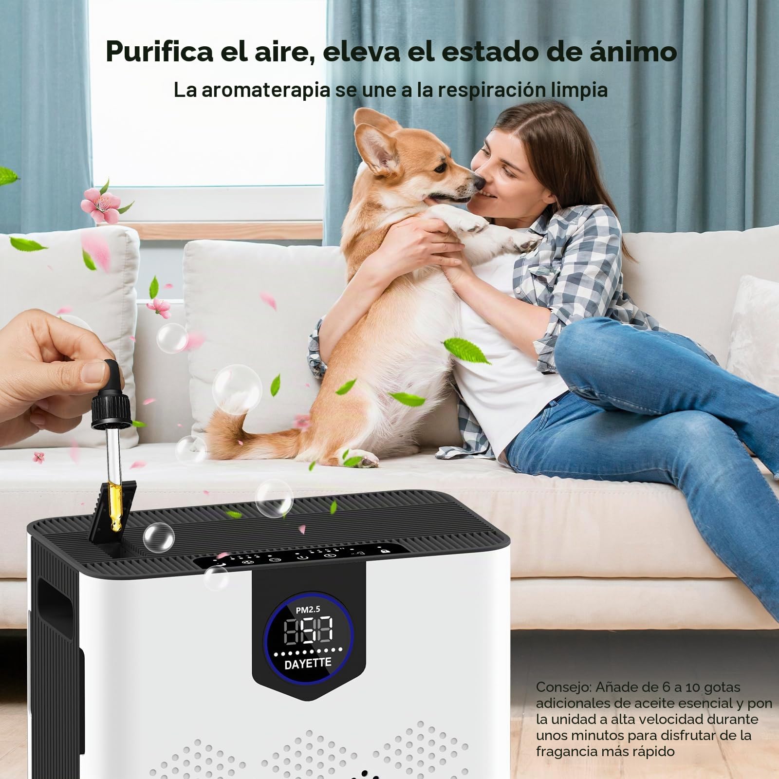 DAYETTE Purificadores de aire para el hogar con filtros HEPA H14, purificadores de aire para el hogar con prefiltros lavables hasta 3000 m², doble entrada de aire, monitor de calidad del aire, modo