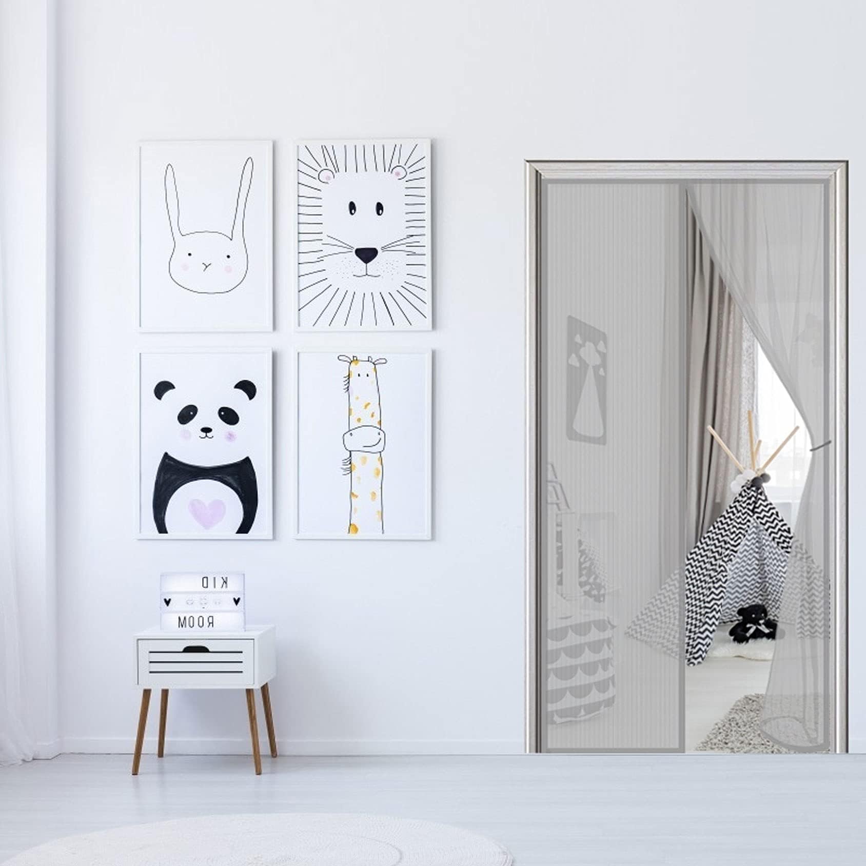 Magnetic Screen Door Page, 95x260cm, Full Frame Hook&Loop Easy to Install Fiberglass Mesh Curtain Anti Mosquito (Gray)