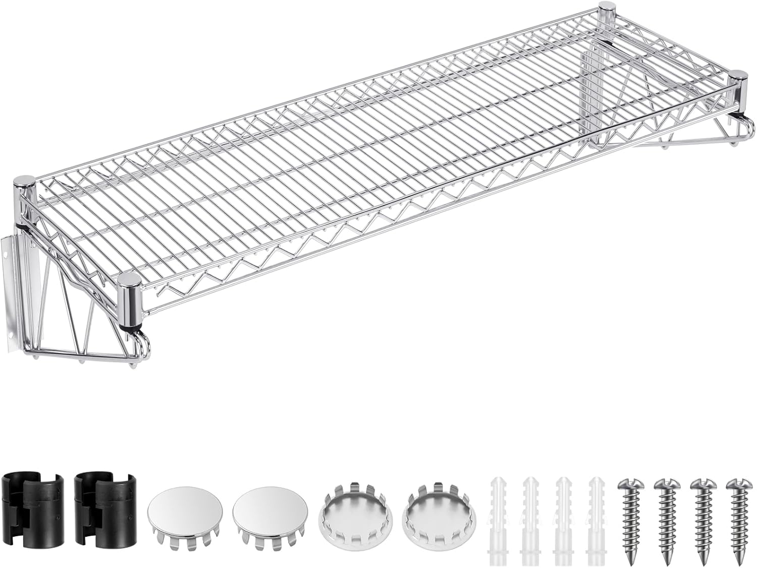 14" Wx 48" L Chrome Wire Wall Mount Shelf, Wall Mount Wire Shelf Kit Heavy Duty Garage Wall Shelving for Wall Storage, Holds Up to 600 Lbs
