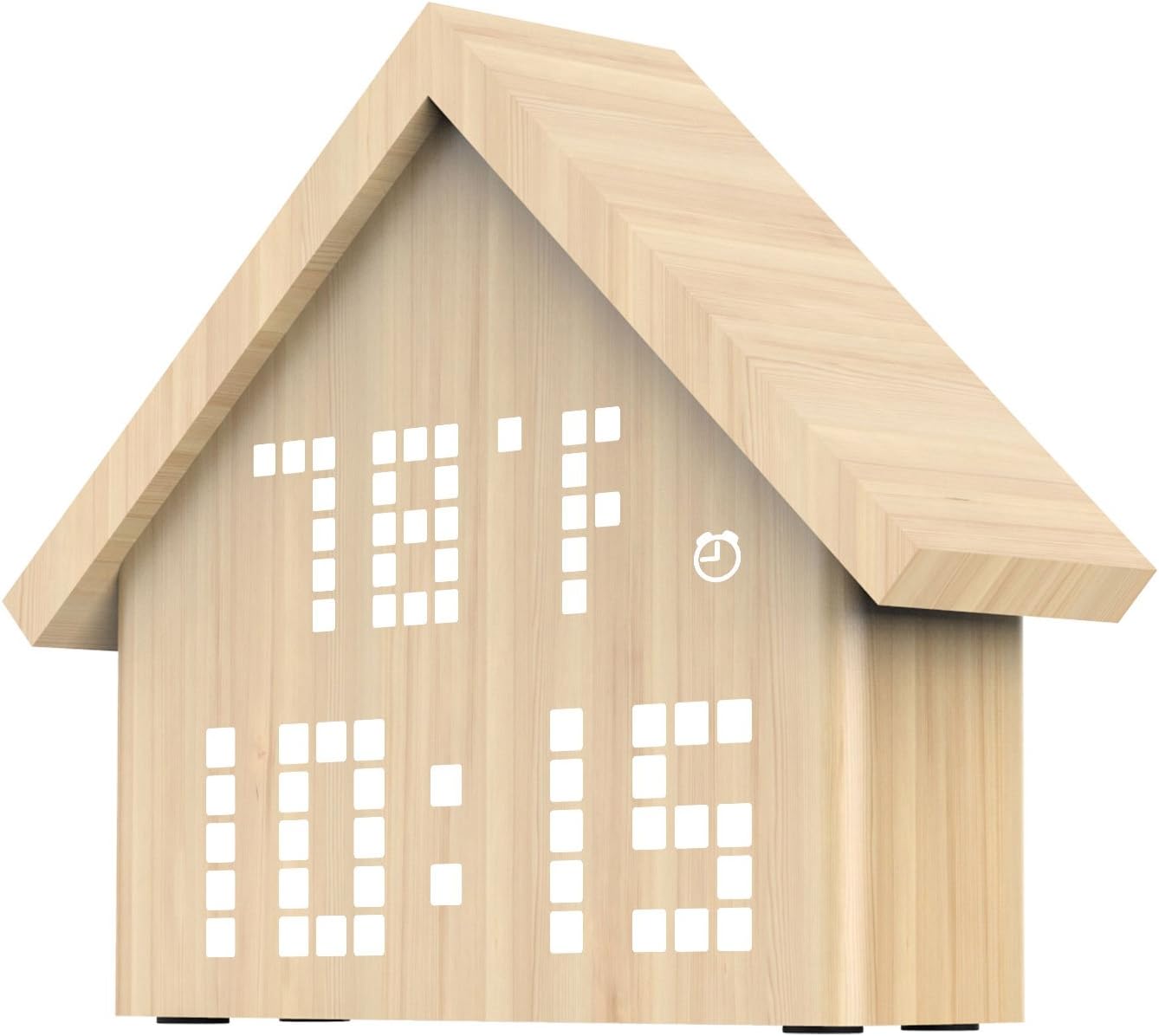 UBMSA LED Wooden Alarm Clock, Wood LED White Light Alarm Clock with Temperature Humidity and Time & Voice Control Desk Travel Digital Cube Wooden LED Clock for Kid, Home, Office (Classic Cuckoo)