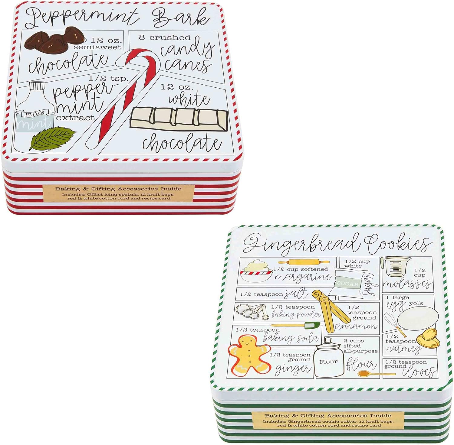 Mud Pie Baking Set, Peppermint Bark, tin 6" x 6"