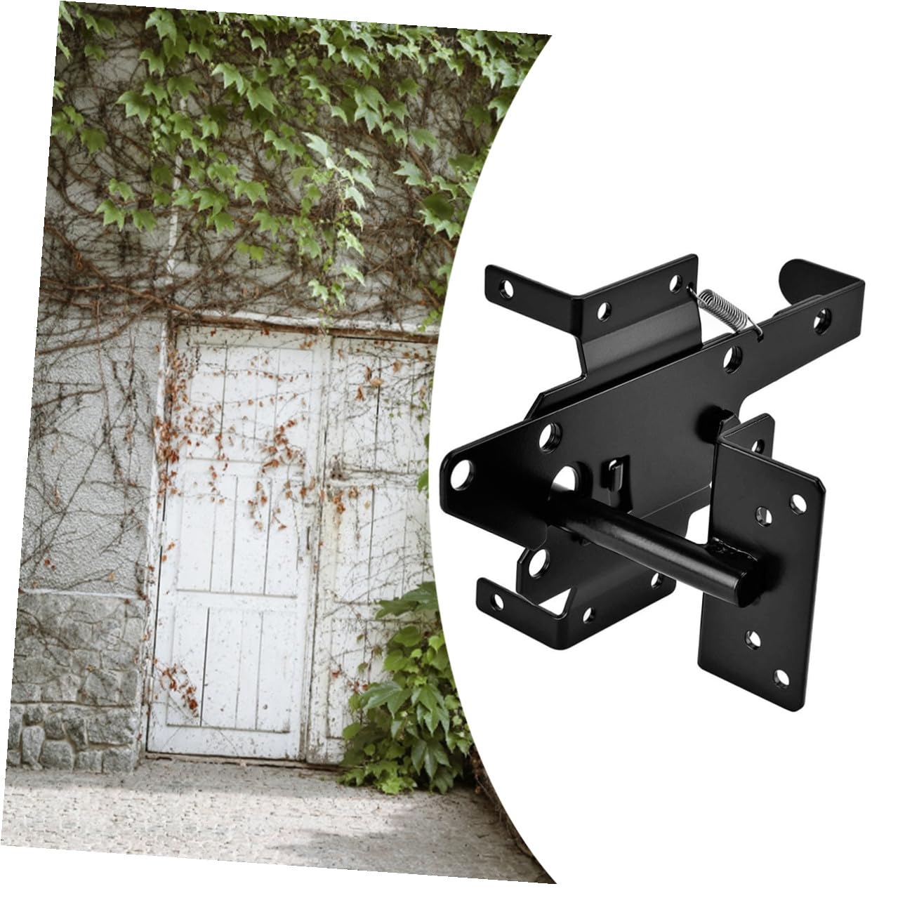 Gatuida Pestillo Automático de Puerta Pesado de Hierro con Montaje en Poste, Autoblocante, para Puertas y Portones de Madera Exteriores, Kit con Tornillos Incluidos, Uso Frecuente