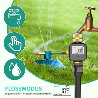 Haozee -Water Meter with Brass Head Inlet and Outlet, Measures Gallon/Litre Consumption and Flow Rate for Filling RV Water Tanks, Watering Outdoor Garden Hoses, Lawn
