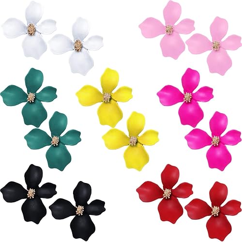 7 pares de aretes de flores estilo playa boho para mujer, aretes con forma de margarita con brote dorado