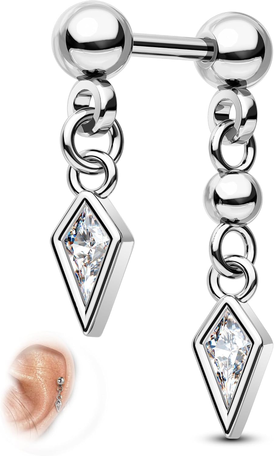 COCHARM Dangle Helix Earring Stud - 16g Dainty Silver Gold Helix Piercing Jewelry, Surgical Steel Dangling Helix Barbell