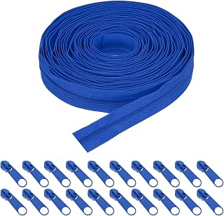 HARFINGTON #5 Nylon Coil Zippers 10 Yards 1.2" Sewing Zippers Tapes Roll with 20 Replacement Zip Sliders for DIY Sewing Tailor Craft Supplies Bag Clothes, Blue