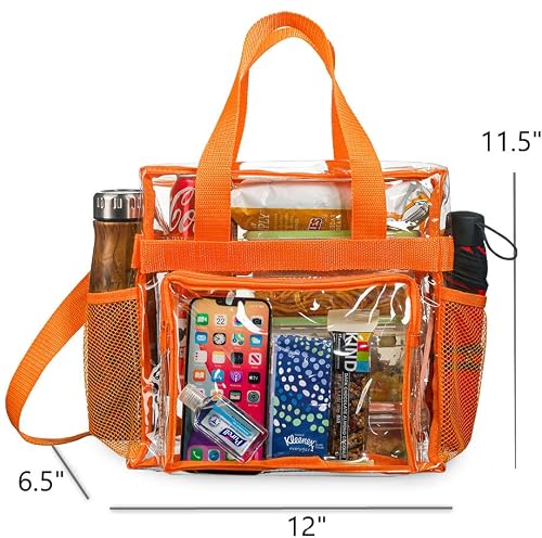 Sp Home Goods Stadium Approved Clear Lunch Bag (Large) With Adjustable Strap, Front Storage Compartment, And Mesh Pockets (Orange, Large) #TOP1
