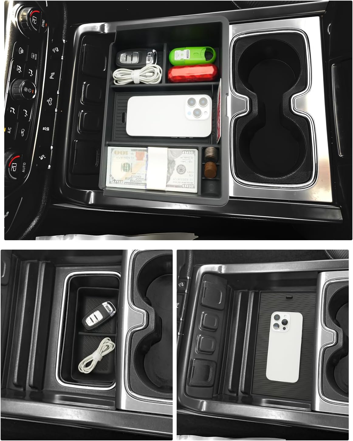 for 3PCS Center Console Organizer Tray&Console Tray Compatible with 2014-2018 Chevy Silverado/GMC Sierra 1500& 2015-2019 Silverado&Sierra 2500HD/3500HD - Full Console w/Bucket Seats Only