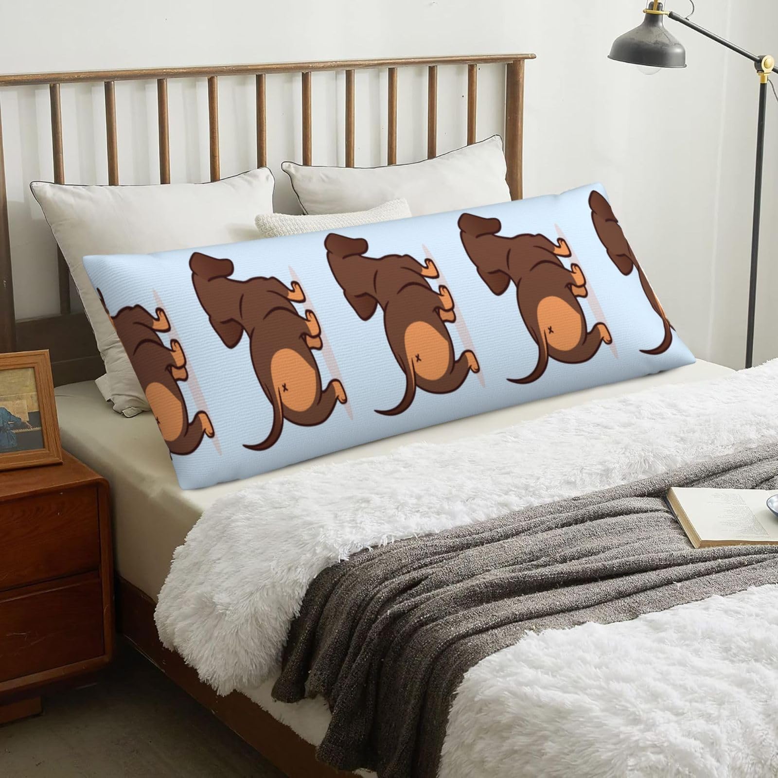 Cute Dachshund Dog, Body Pillow Cover with Zipper,Long Body Pillowcase 20 x 60 in