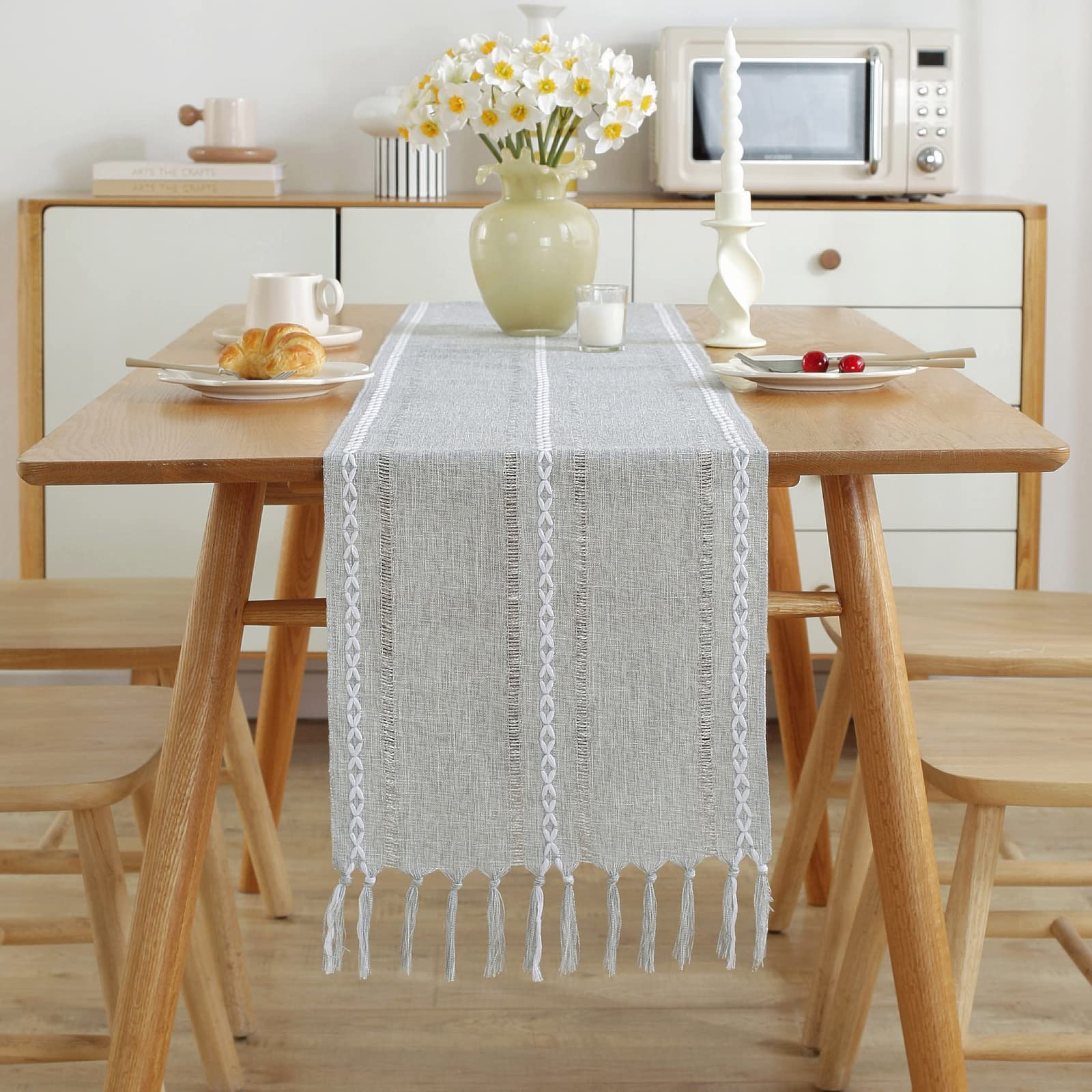 Chemin de table gris clair déco table mariage et fête de vacances en coton