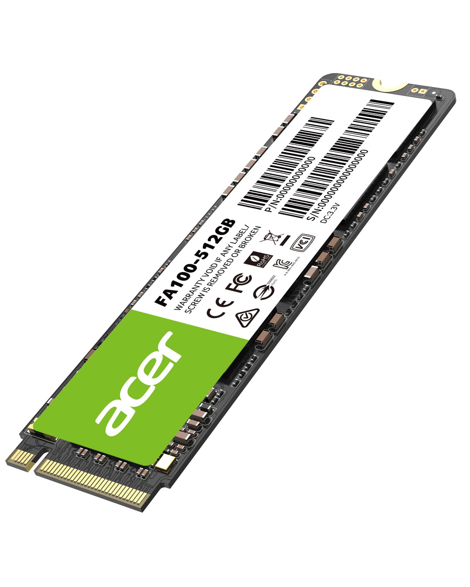 Acer FA100 PCIe 3.0 NVMe SSD 512Go : Vitesse de Lecture Jusqu’à 3300 Mo/s, Disque Dur Interne Gen3x4 M.2 2280 avec HMB et SLC – Disque SSD de Jeu pour Ordinateur Portable/de Bureau