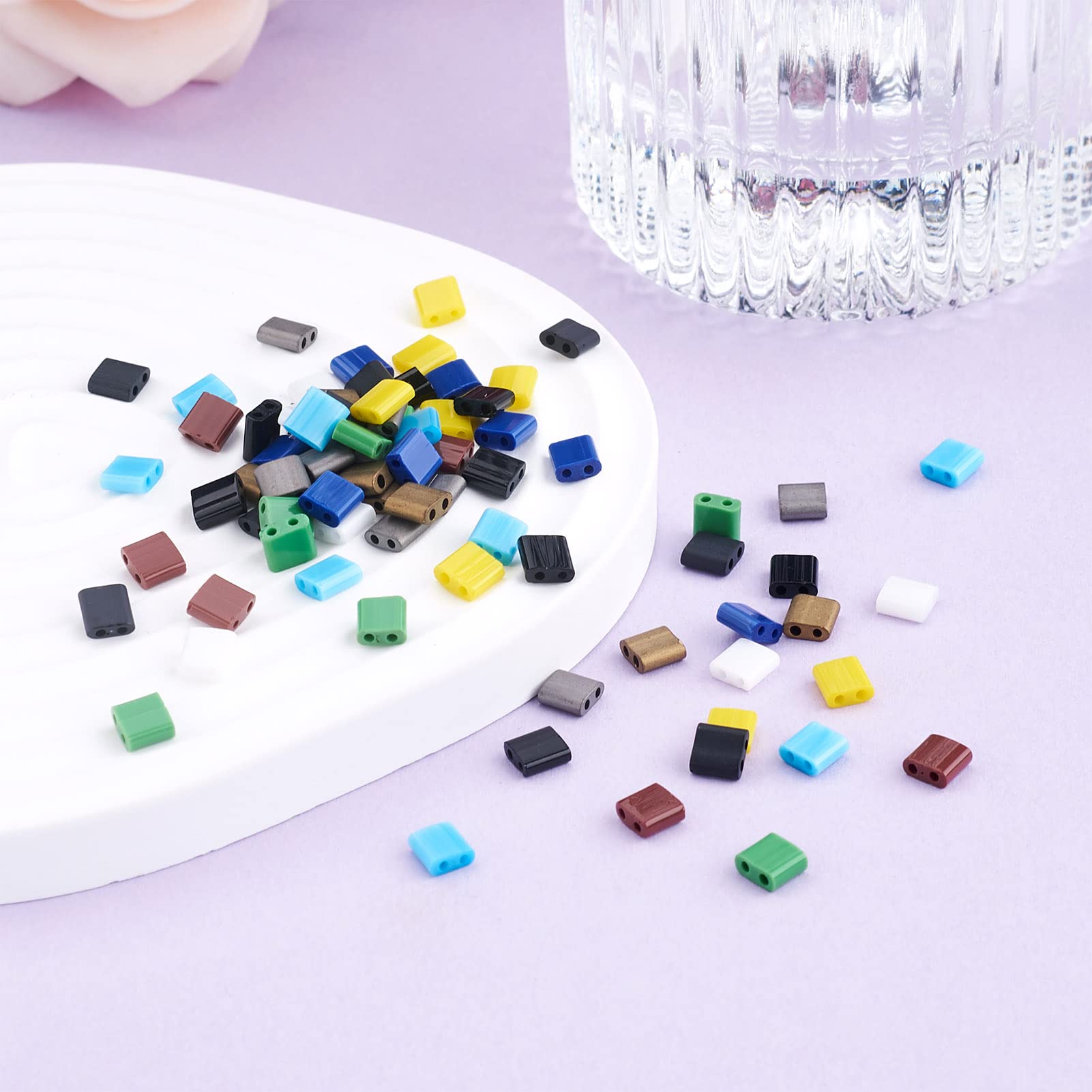Craftdady 180 Perline Di Vetro A 2 Fori: Multicolori Rettangolari E Quadrate, Stile Antico Per Gioielli Fai Da Te - 4