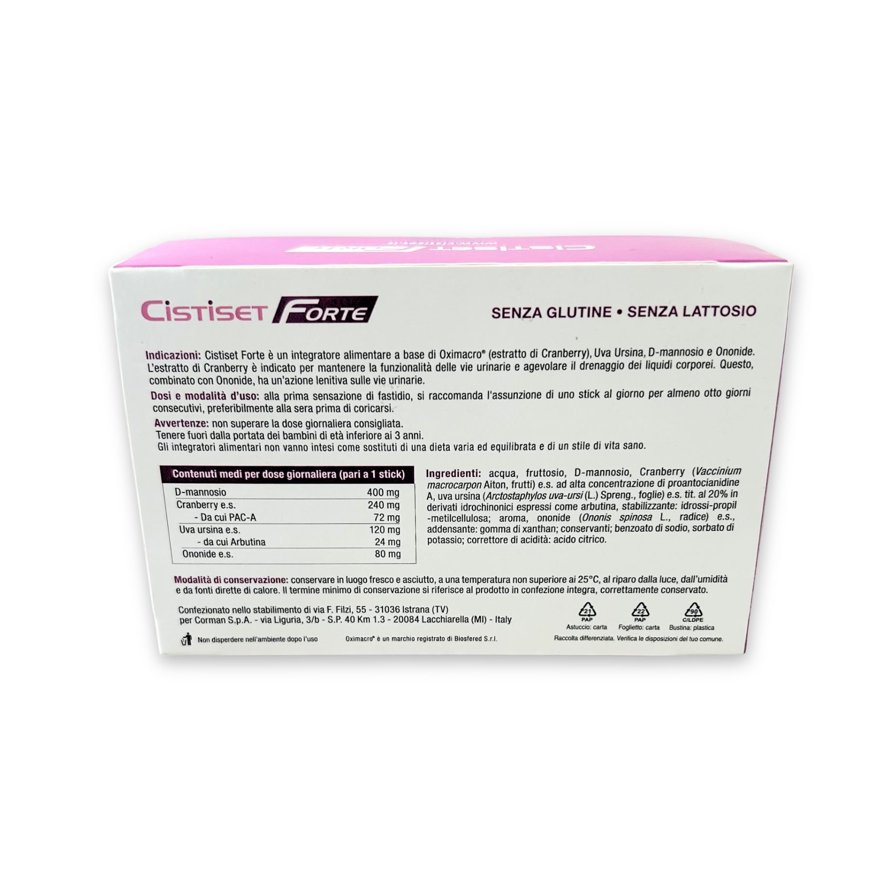 Cistiset Forte (2 confezioni) - Integratore per il benessere delle vie Urinarie con Cranberry, Uva Ursina, D-Mannosio, e Ononide, Senza Glutine e Lattosio, 8 stick liquidi per confezione