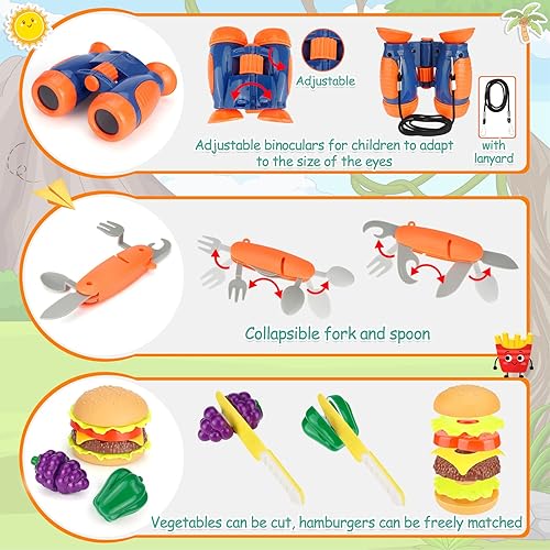 Miniatura 7 de Juego de juguetes de campamento para niños, juego de simulación con fogata, corte de alimentos para jugar, cocina, equipo de campamento para cocina,