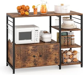 MUTUN 35" Kitchen Baker's Rack, Kitchen Coffee Station, Modern Coffee Bar, Microwave Oven Stand with Storage, 4-Tier Utility Storage Shelves, Brown