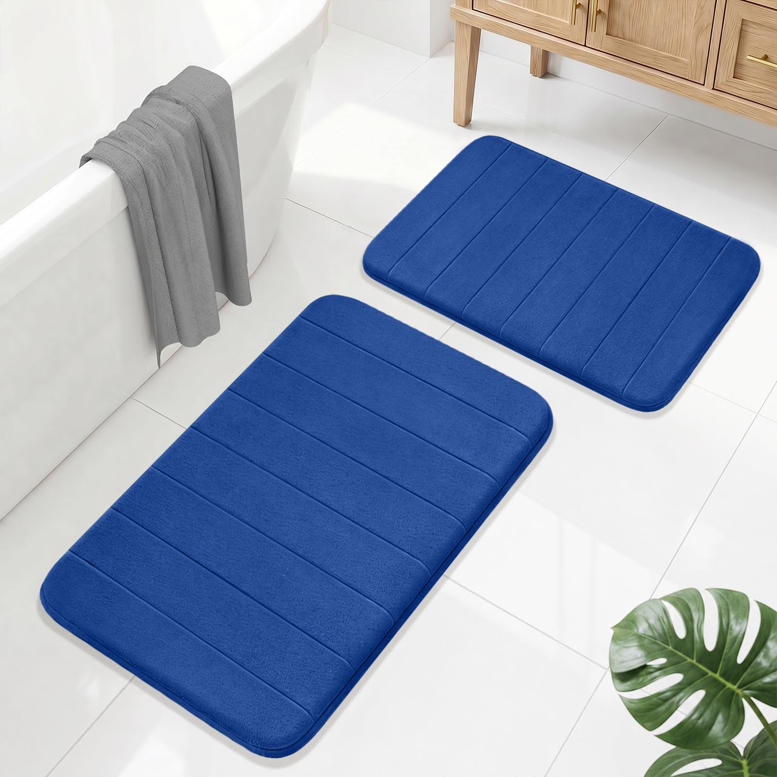 LUSCHEER Bathroom Mat Sets 2 Piece, Memory Foam Bath Mat, Blue
