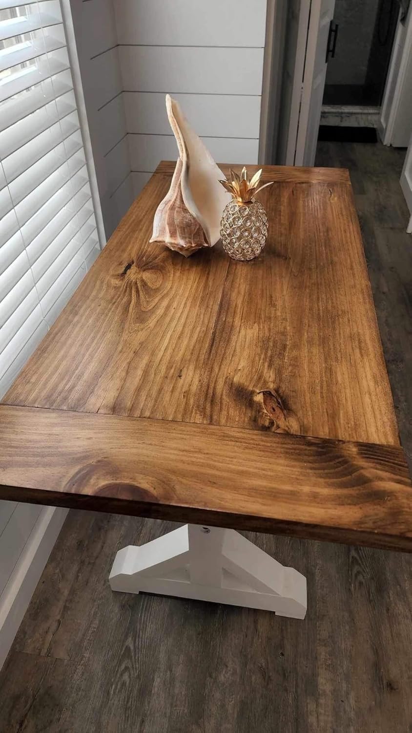 Handcrafted Cozy Farmhouse Charm for Two! Farm Legs with White Brackets. - Breakfast Nook - Small Area - Rustic Style Table or Desk for Daily Food Enjoyment