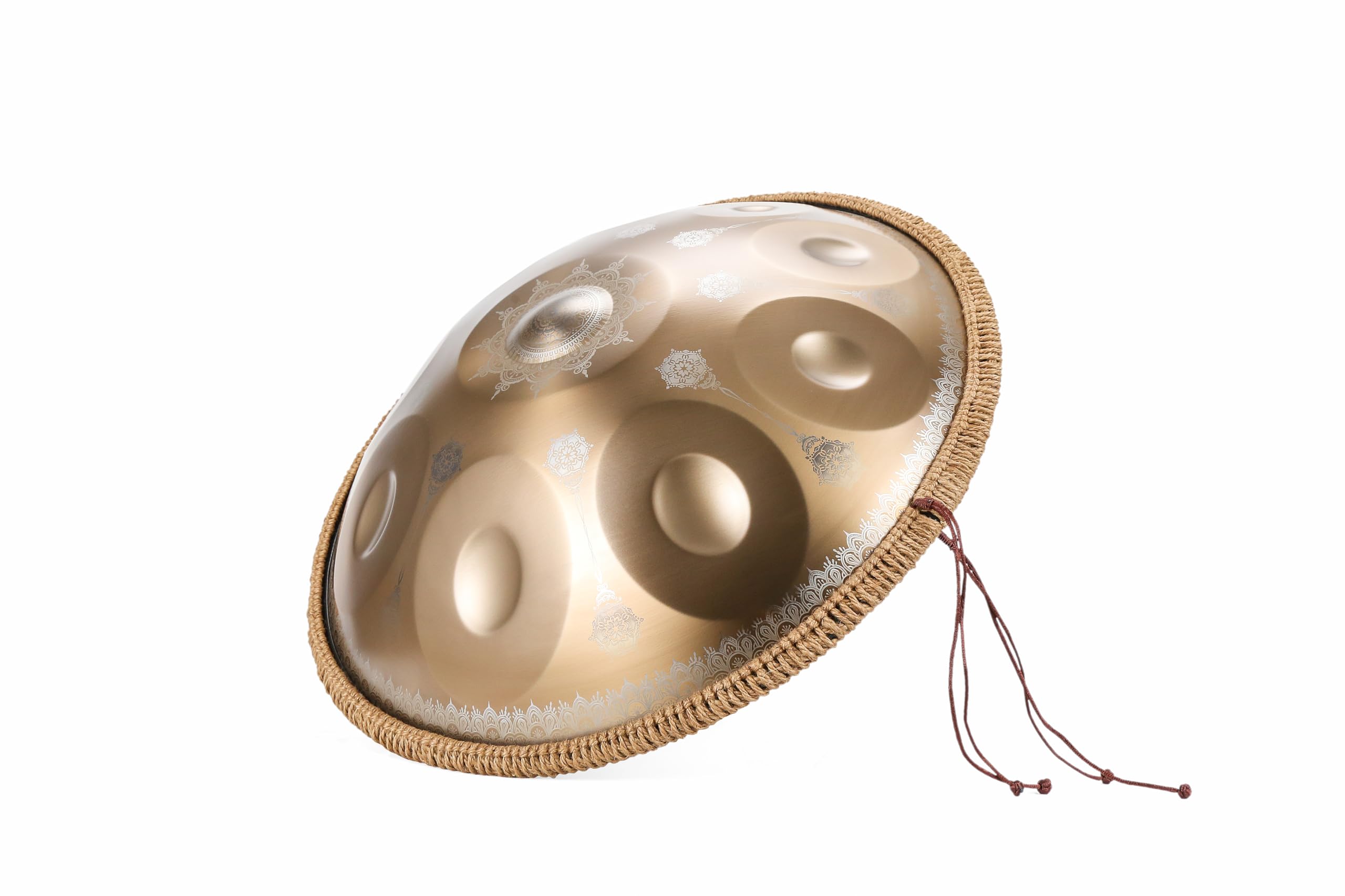 Handpan Mandala doré - 10 notes - Échelle courte - Instrument professionnel de guérison sonore - En acier de qualité supérieure - Tambour de méditation pour soulager le stress, le yoga et la