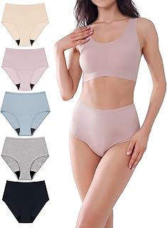 AIRCUTE Washable Urine Absorbency Incontinence Underwear for Women Bladder Leak Proof Cotton Panties 60ML 5 Pack(5 Colors, Large)