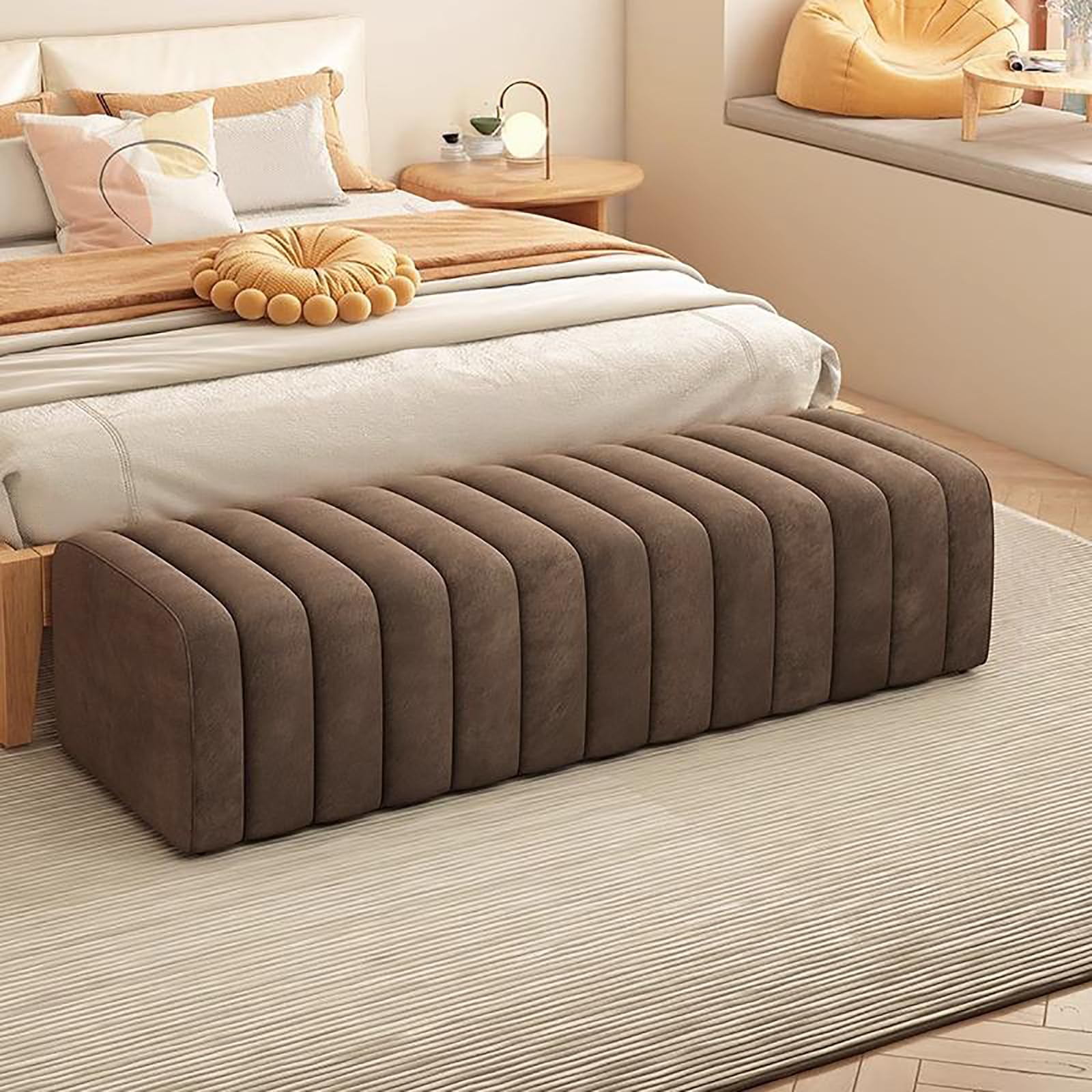 MSHGSKU Velvet Bench for Shoes Toast Entryway Storage Seat Solid Wood Ottoman Cozy Footrest for Bedroom Living Room Hallway Dressing Room Boutique (120x40x40cm Brown)