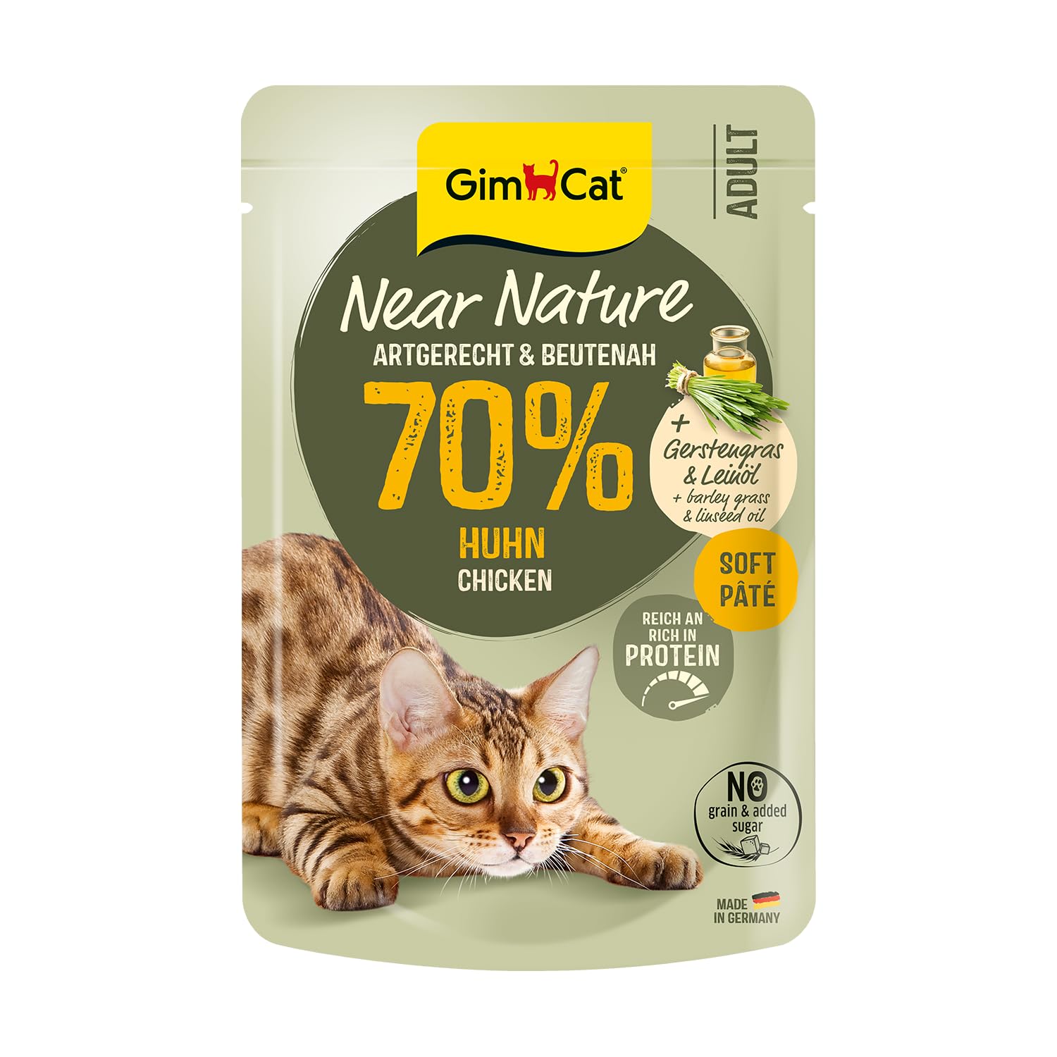 GimCat Near Nature Huhn - Getreidefreies Nassfutter für Katzen ab dem 7. Monat mit artgerechter und beutenaher Rezeptur - 16 Beutel (16 x 85 g)