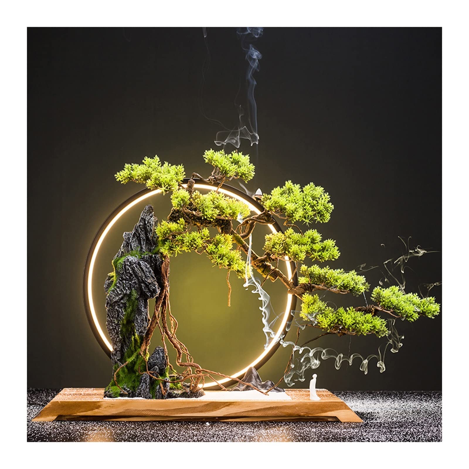 Porta incenso a flusso inverso, in ceramica, con lampada a LED ad anello, porta incenso a riflusso, decorazione per casa e ufficio, decorazione spa