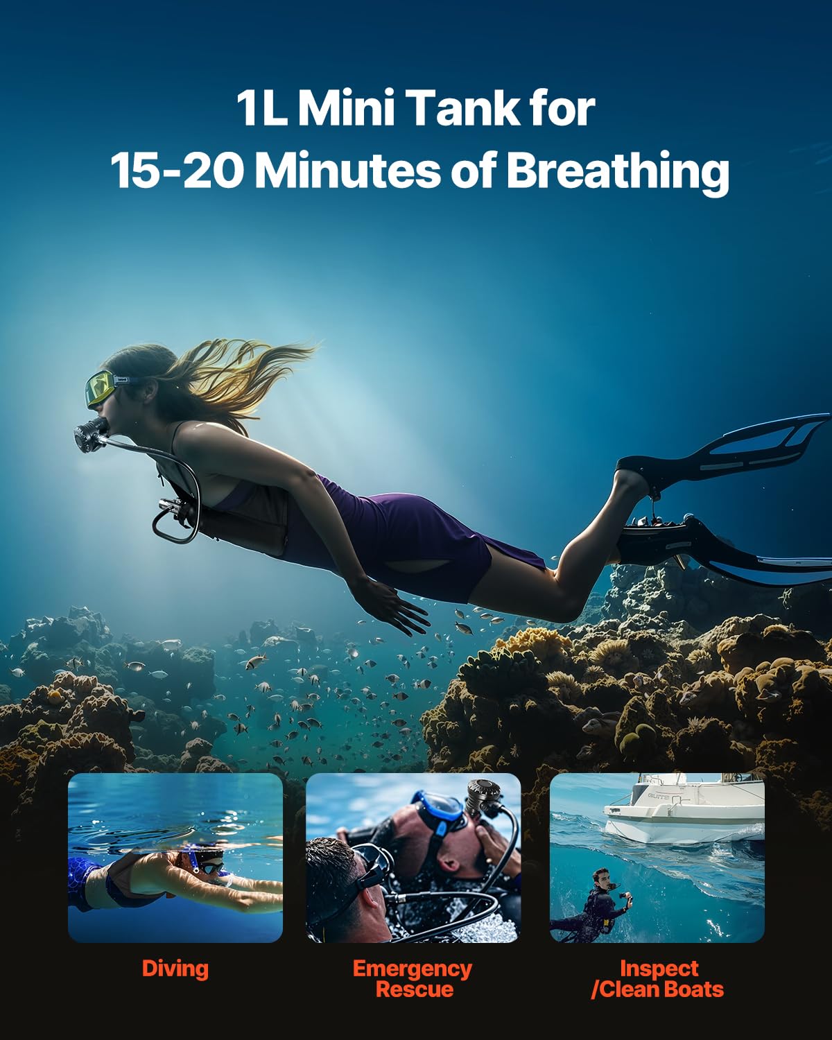 Image secondaire de Bouteille de Plongée Portable VEVOR 1L avec Pompe Manuelle - Oxygène pour Exploration Sous-Marine