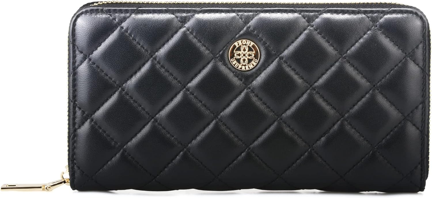 Luxury Black Quilted Leather Long Zipper Wallet Clutch Credit Card Holder Zip Around Wallet Coin Purse Business Card Holder Gift for Women Gift for Girl - Image 2
