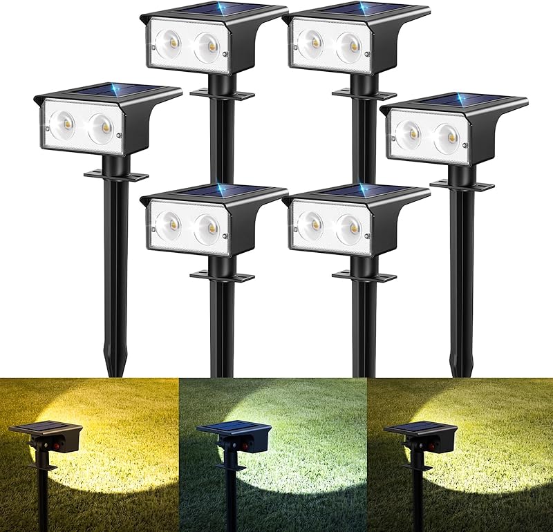 btfarm Lot de 6 Lampe Solaire Extérieur, Spot Solaire Exterieur 3 Couleurs (3000/4500/6000 K) – Proj