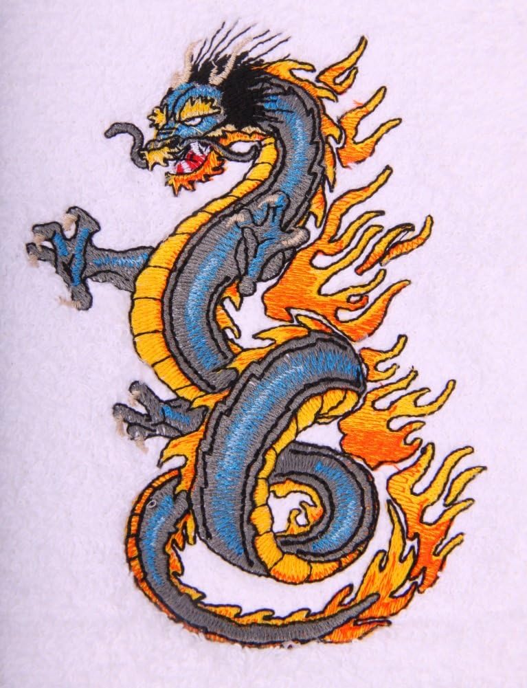 Bath Towel Set with Embroidered Blue Dragon