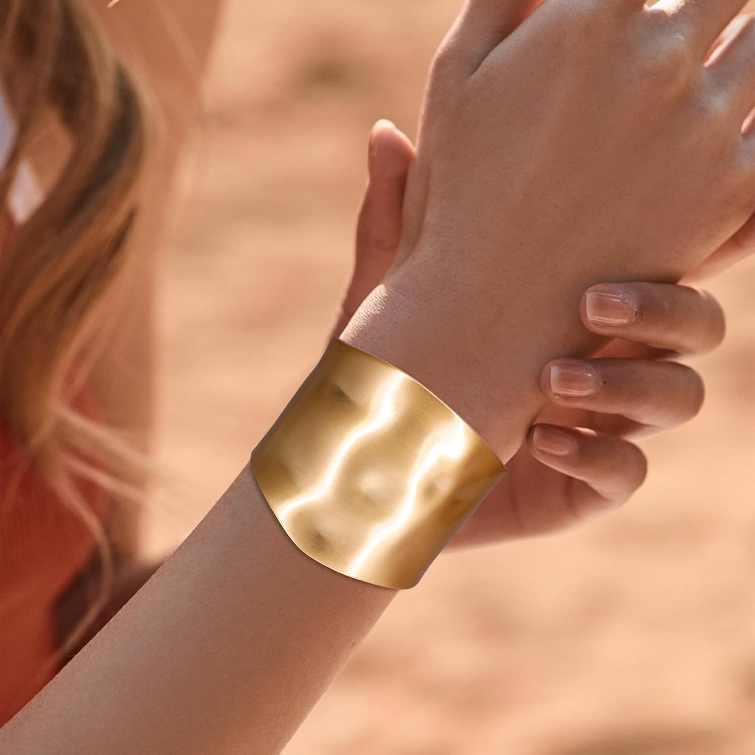 1-3PCS 18K Gold Plated Cuff Bracelets for Women Chunky Wide Bangle Bracelet Irregular Wrist Cuff Wrap Bracelet Trendy Open Cuff Bracelets - Image 4