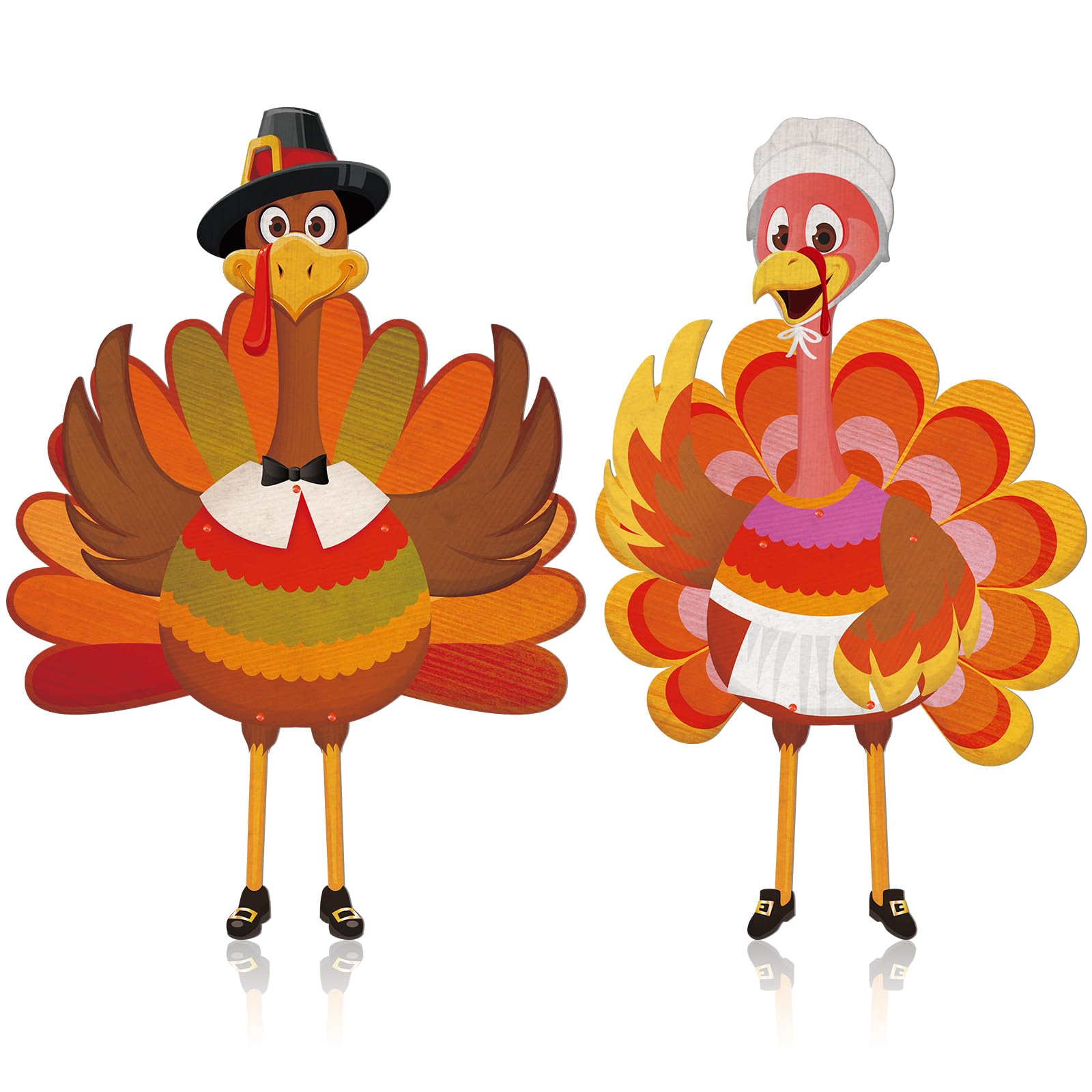 ReliThick 2 Sets Thanksgiving Turkey Bulletin Board Decorations - Vintage Jointed Cutouts, Pilgrim Large Craft for Party, Wall, Home DIY Decor