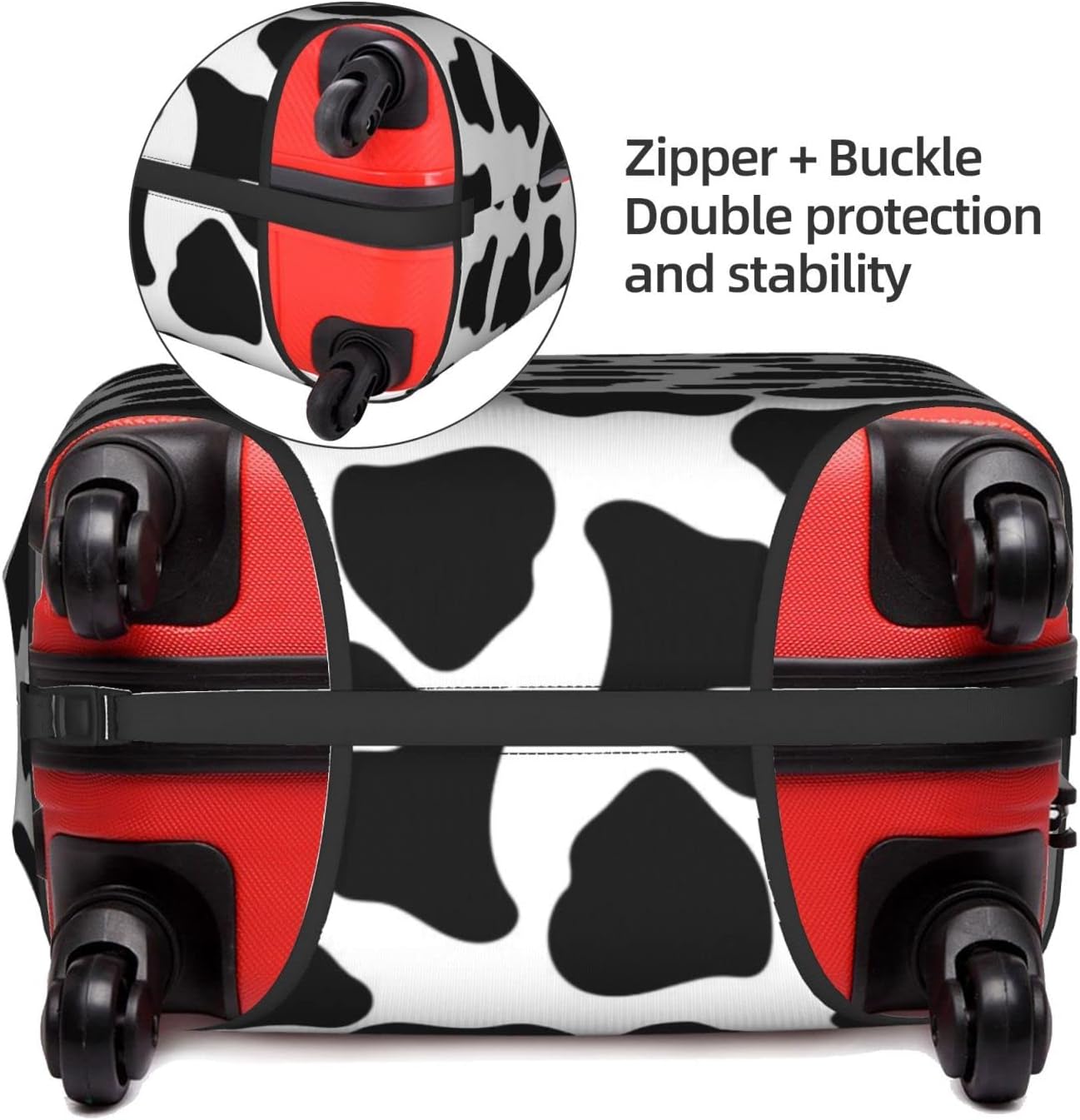 review Cow Print Black White Travel Luggage Cover Fits 18-32 Inch Luggage, Elastic Suitcase Cover Protector with Concealed Zipper for Wheeled Suitcase Tsa Approved