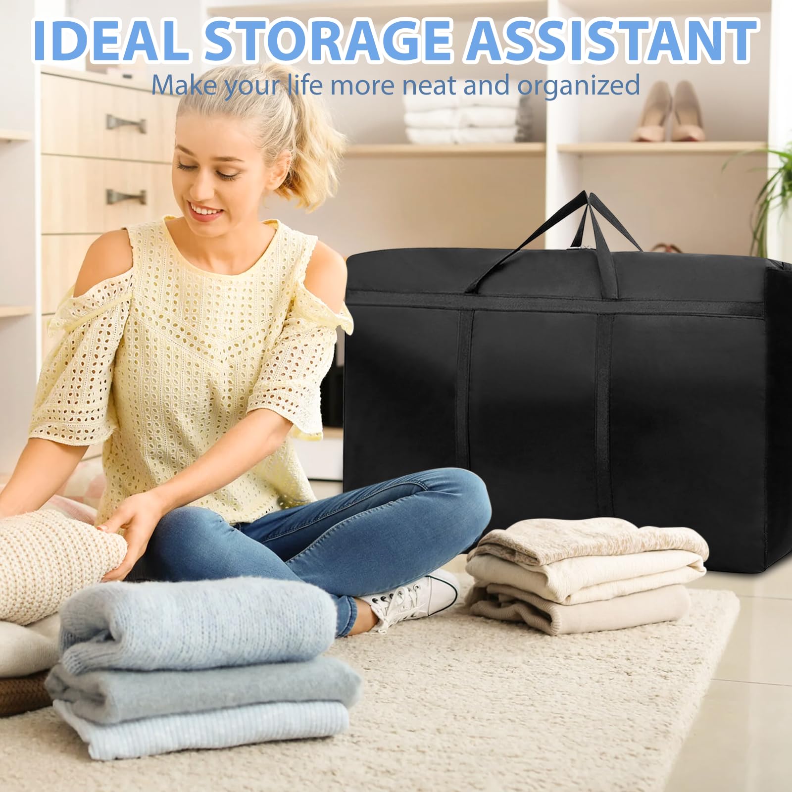 4 Pack 200L Moving Boxes Large Strong, Large Storage Bags for Clothes,Under Bed Storage Boxes with Zips for Duvets Laundry - Image 3