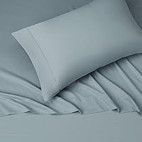 Vista 2 de Tienda Basics Lightweight Super Soft Easy Care Microfiber 3-Piece Bed Sheet Set with 14-Inch Deep Pockets, Twin, Spa Blue, Solid