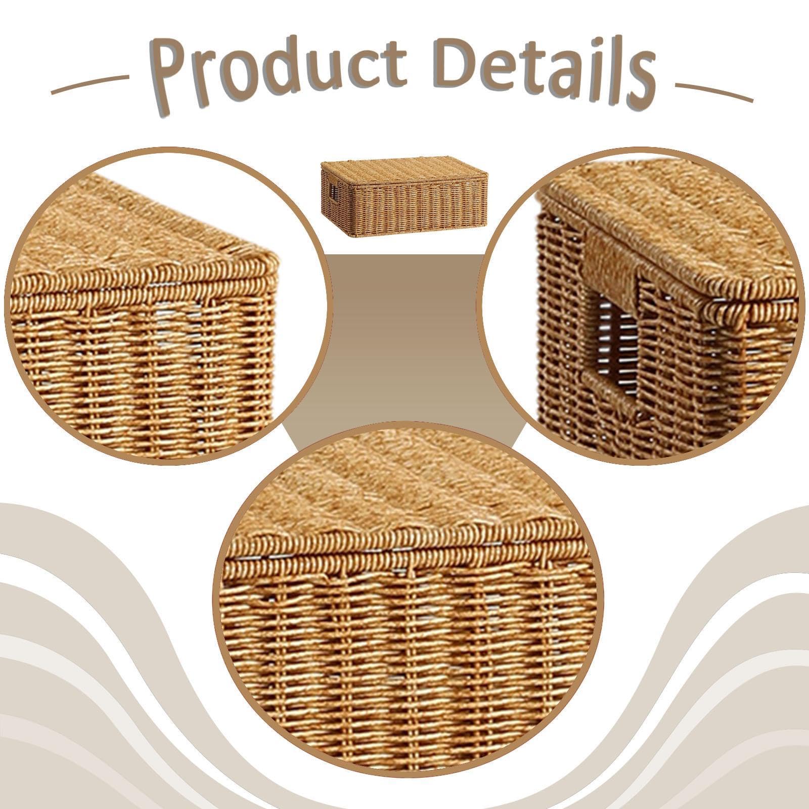 Cesta de Almacenamiento Tejida, cesto para Ropa, contenedor de Almacenamiento Plano portátil, organización del hogar para gabinetes, Cocina, Sala de, L