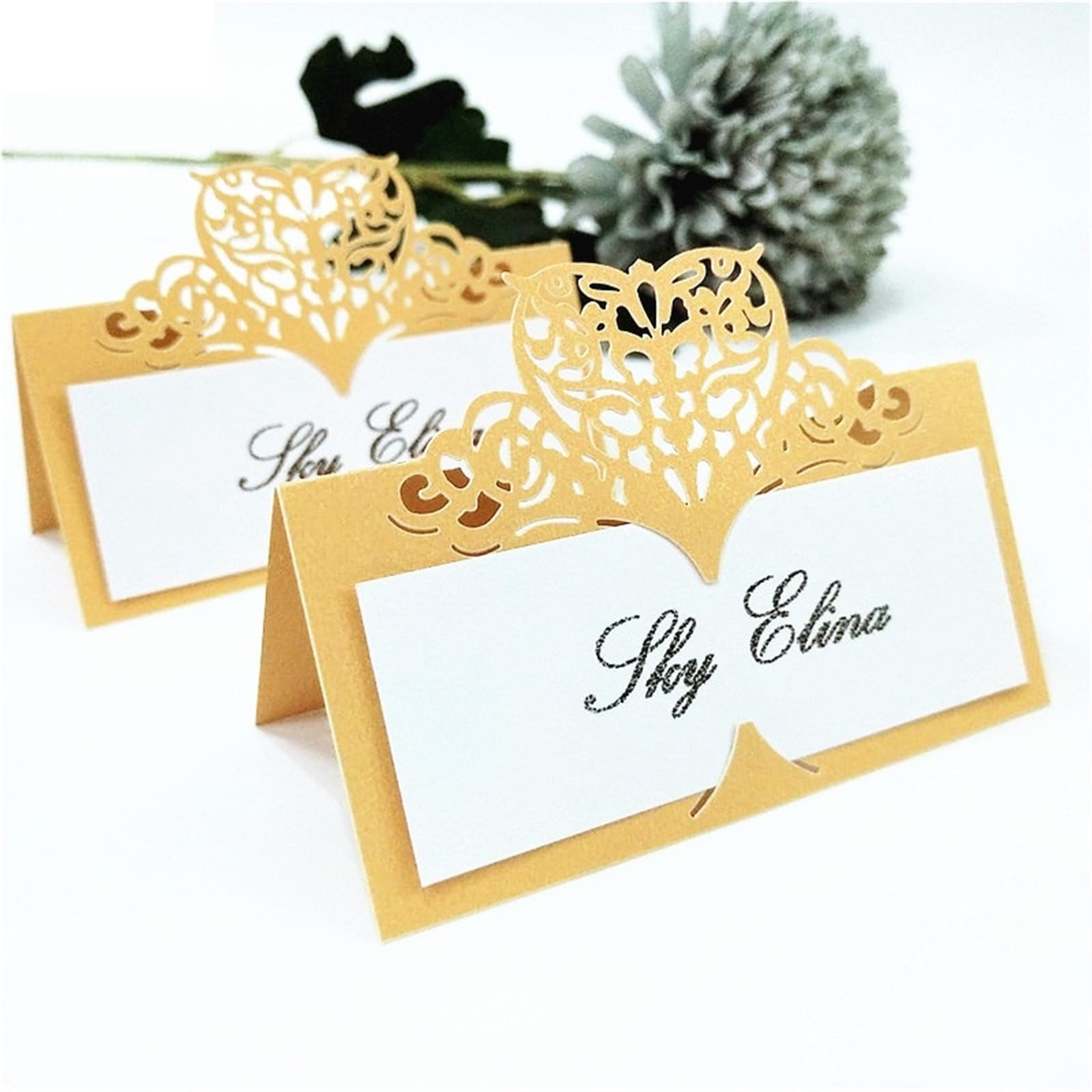 Hochzeitseinladungen 10/50/100 Stücke Hochzeit Tischkarte Papier Laser Geschnitten Herzform Tisch Namenskarte Party Dekoration Bevorzugung Sitzkarte Für Verlobung Party(Pink,100pcs)
