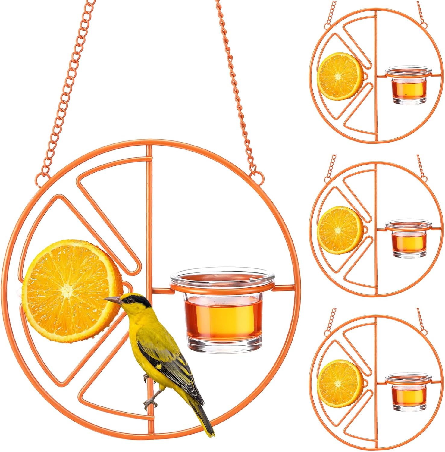 4 Pack Oriole Bird Feeder for Outdoors Jelly and Oranges Hanging Oriole Feeder with Clear Glass Bowl for Outdoors Hanging Garden Patio Deck Yard, Orange(Heart)