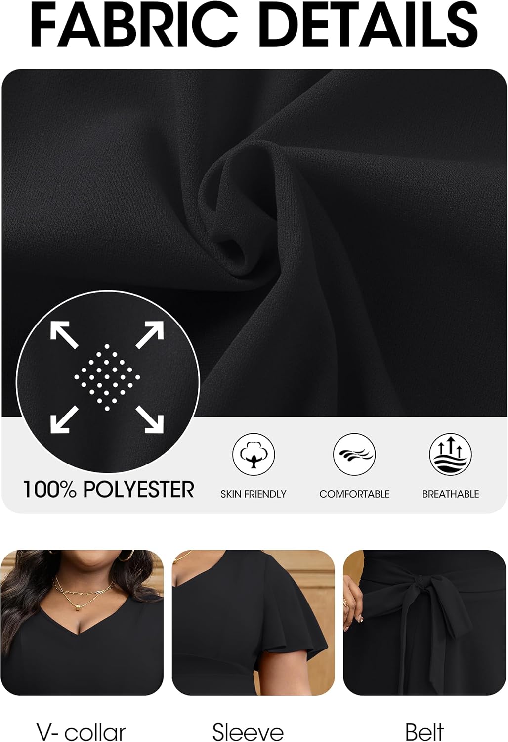 Runwind Plus Size Dress Church Dresses for Women Summer Casual V Neck Ruffle Sleeve Knee Length Dress with Pockets - Image 8