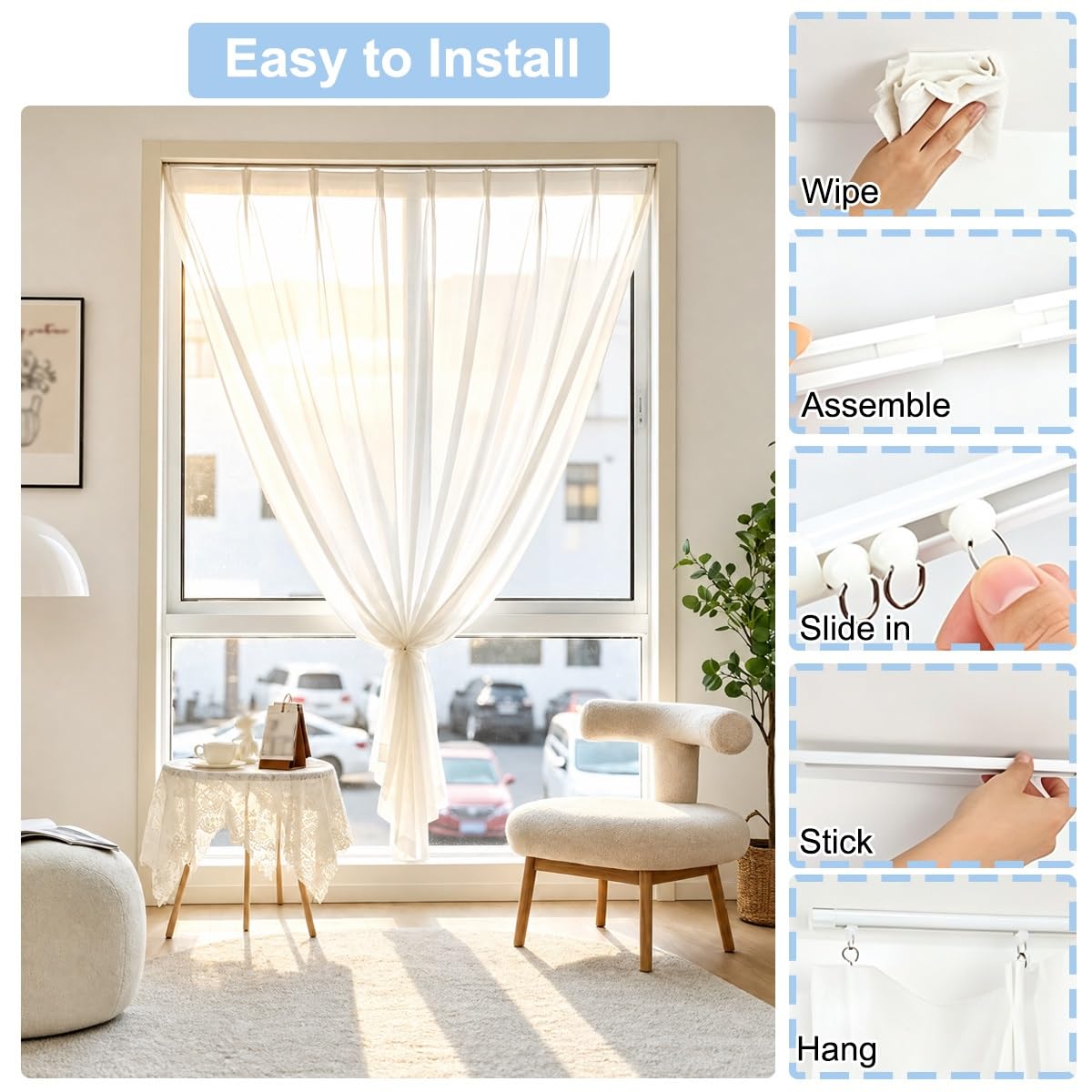 Rail de Rideau Autocollant, pour Mur ou Plafond, Sans PerçAge, pour Cadres de Portes et FenêTres, IdéAl pour Camping-Car et Locataires DéCoupable Sans Dommage Sans Outils(4.5M)