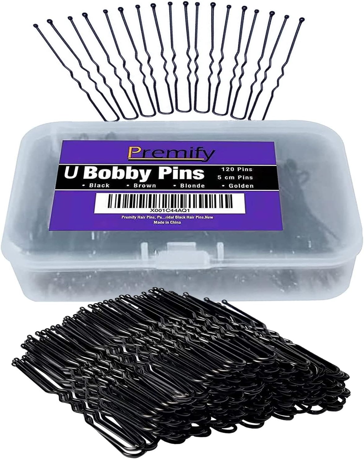 U Shaped Black Hair Pins, Pack of 120 Bobby Pins for Bun, Hair Grips for Women, Wedding Bridal Hairpins in Plastic Box