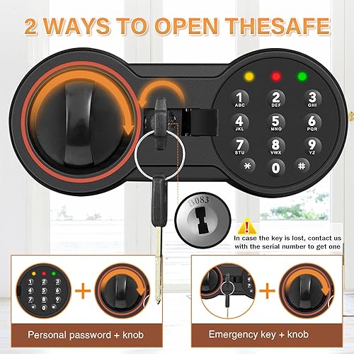 Miniatura 3 de 19.7 pulgadas de alto Caja fuerte grande para el hogar, cajas fuertes antirrobo con teclado programable, llaves de repuesto y estante extraíble,